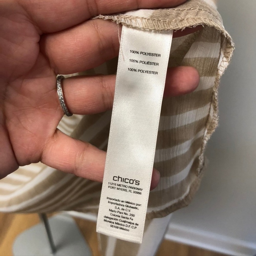 Chico's Sheer Darma Vest Women 2 Large New Khaki Striped Draped Open Front Boho - Picture 7 of 10